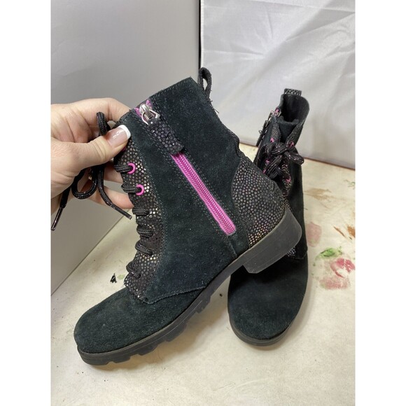 Sorel Black Emelie Lace Up Iridescent Polka Dot Boots Shoes Size 5 - Picture 8 of 10